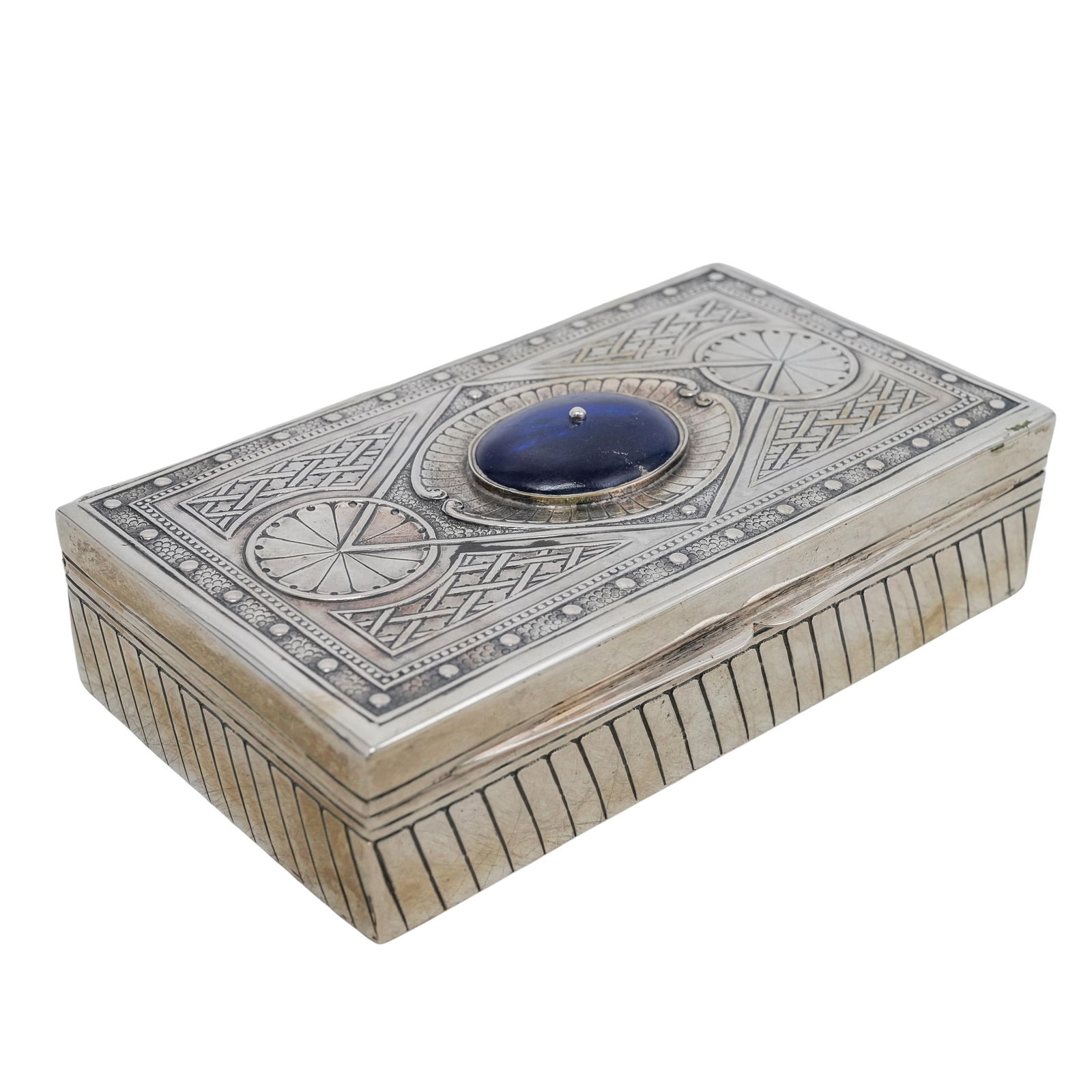 Continental Silver Trinket Box with Dumortierite Stone (1 of 8)