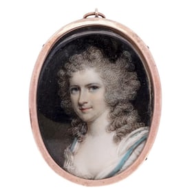 Samuel Shelley (English, 1750-1808) 14k Gold Miniature Portrait Pendant
