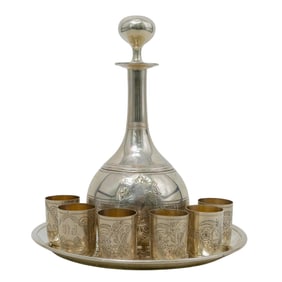(8 Pc) Antique 1893 Russian Sterling Silver Cordial Cups & Tray Set