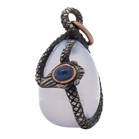 Faberge Sterling Silver, Blue Chalcedony, Sapphire, and Diamond Pendant