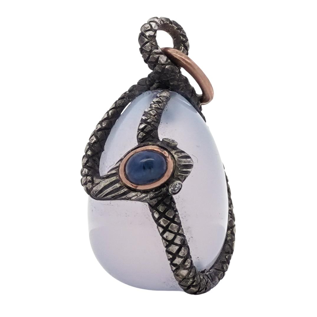 Faberge Sterling Silver, Blue Chalcedony, Sapphire, and Diamond Pendant (1 of 3)