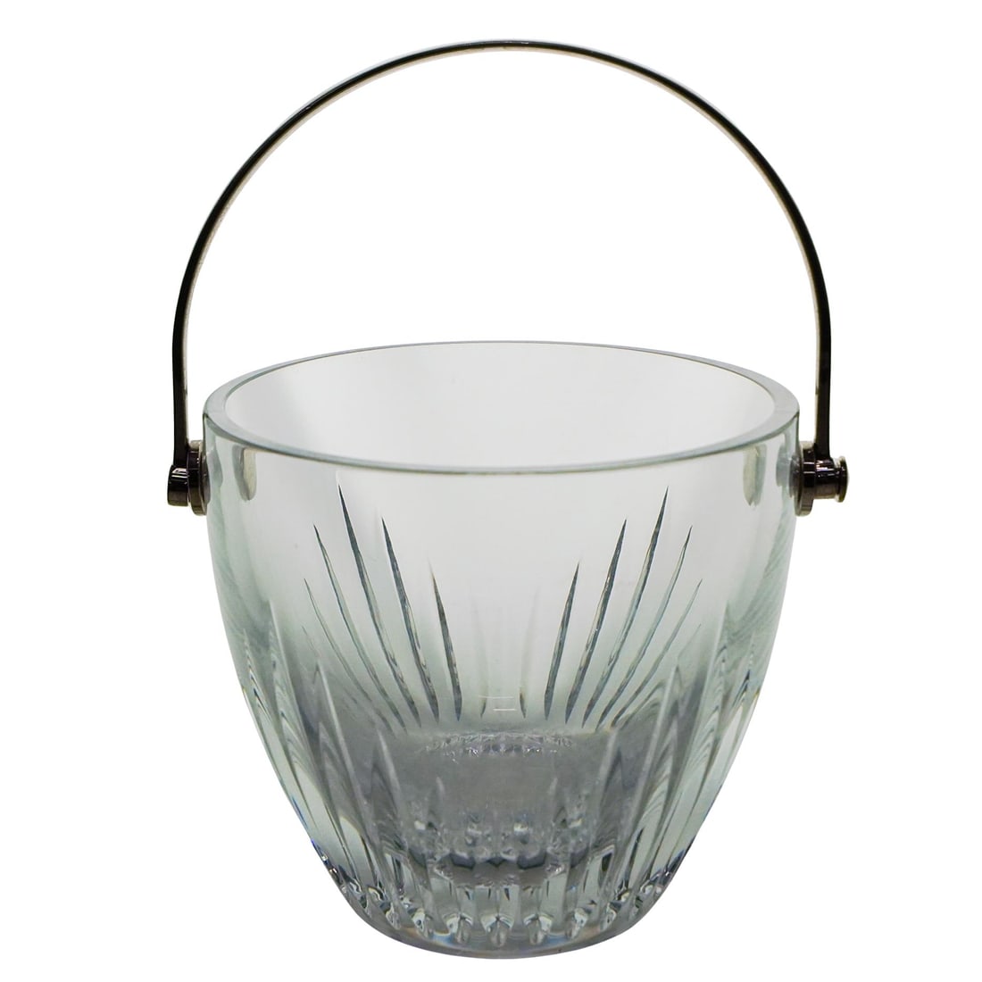 Baccarat Crystal "Massena" Ice Bucket: DESCRIPTION: Baccarat crystal ice bucket, in the "Massena" pattern. Designed with vertical cuts and silver tone metal handle. Marked with "Baccarat" hallmark on the underside. CIRCA: 20th Century ORIG
