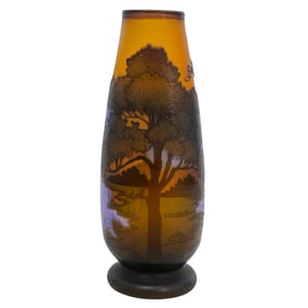 Emile Galle Style Cameo Glass Landscape Vase