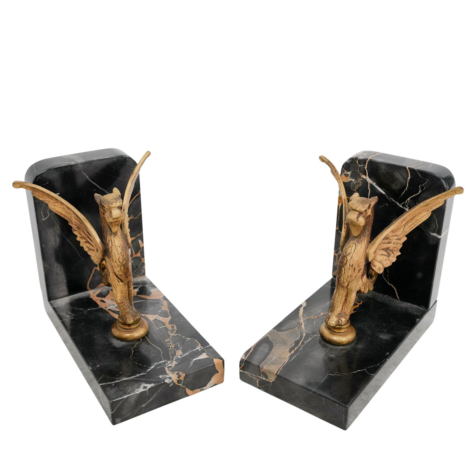 Pair Vintage Continental Brass & Marble Griffin Bookends (1 of 7)