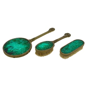 (3 Pc) Art Deco Curt Schlevogt Malachite Jade Glass Dresser Set