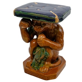 Vintage Italian Majolica Ceramic Monkey Pedestal