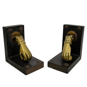 Pair of Victorian Wooden & Brass Hand Knock Bookends