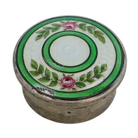 Antique English Sterling Silver Enamel Guilloche Trinket Box