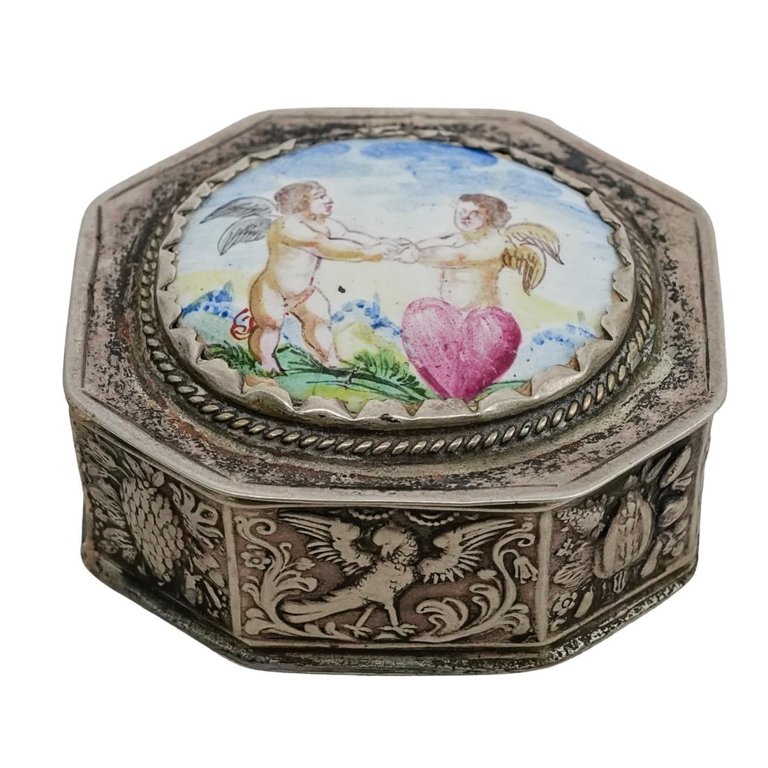 Antique Silver and Enamel Cherub Box (1 of 7)