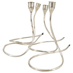 (4 Pc) Marion Anderson Noyes (American, 1907-2002) Towle Sterling Silver Serpentine Candlesticks