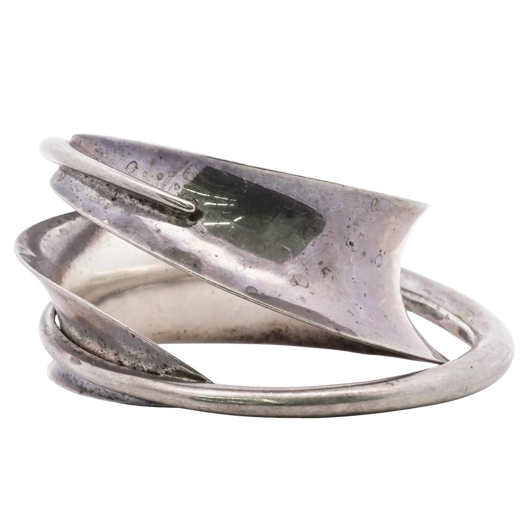Signed Vintage Sterling Silver Sculptural Bangle (1 of 6)