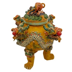 Antique Chinese Wucai Porcelain Incense Burner