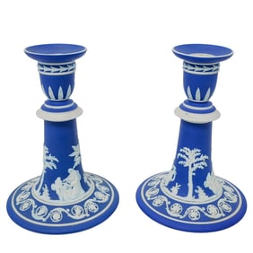 Pair of Wedgwood English Stoneware Candlesticks
