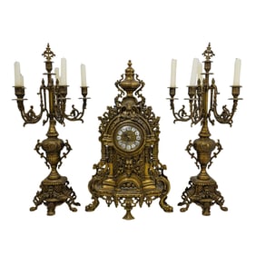 Franz Hermle Brass Clock Garniture Set