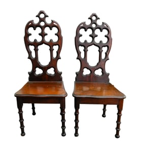 Pair of 19th Cent. Gothic Carved Wood Chairs