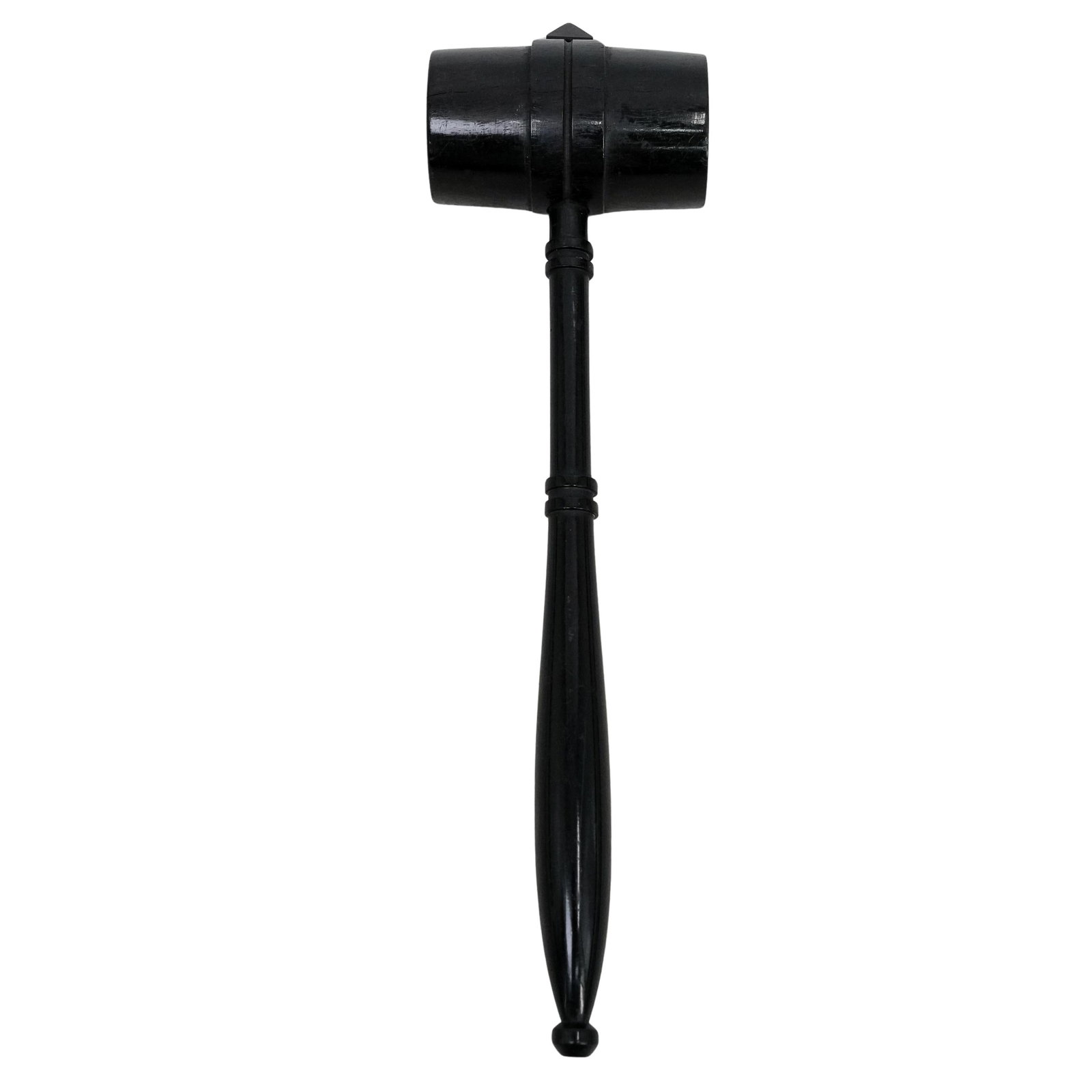 Vintage Ebonized Wood Gavel: DESCRIPTION: Vintage gavel, crafted from ebonized wood with a finely turned handle that has an elongated taper ending in a rounded finial. CIRCA: Early 20th Century ORIGIN: Continental DIMENSIONS: H: 