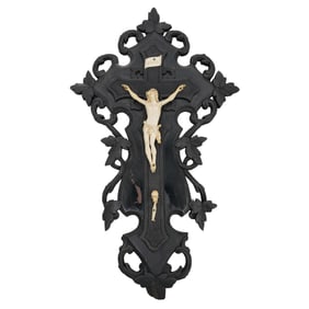 Antique Carved Ebonized Wood Crucifix