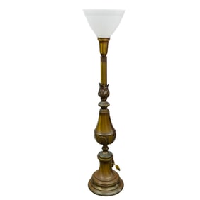 Hollywood Regency Brass Pillar Torchiere Table Lamp