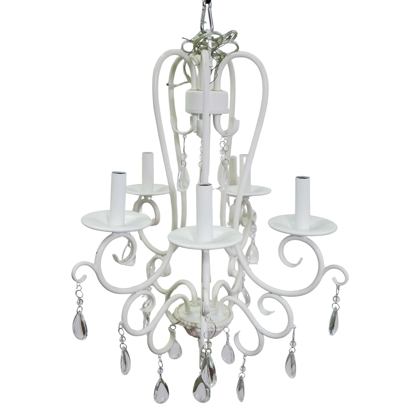 French Five-Arms White Ceiling Chandelier W/ Cut Crystals (1 of 8)