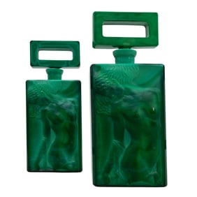 Pair of Art Deco Malachite Glass Perfume Bottles