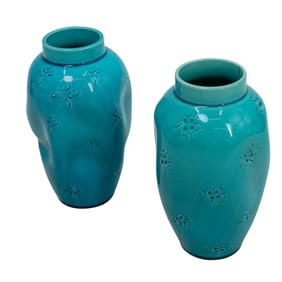 (2 pcs) Burmantofts Blue Vases