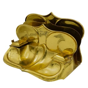 Art Nouveau Brass Desk Organizer & Inkwell Set