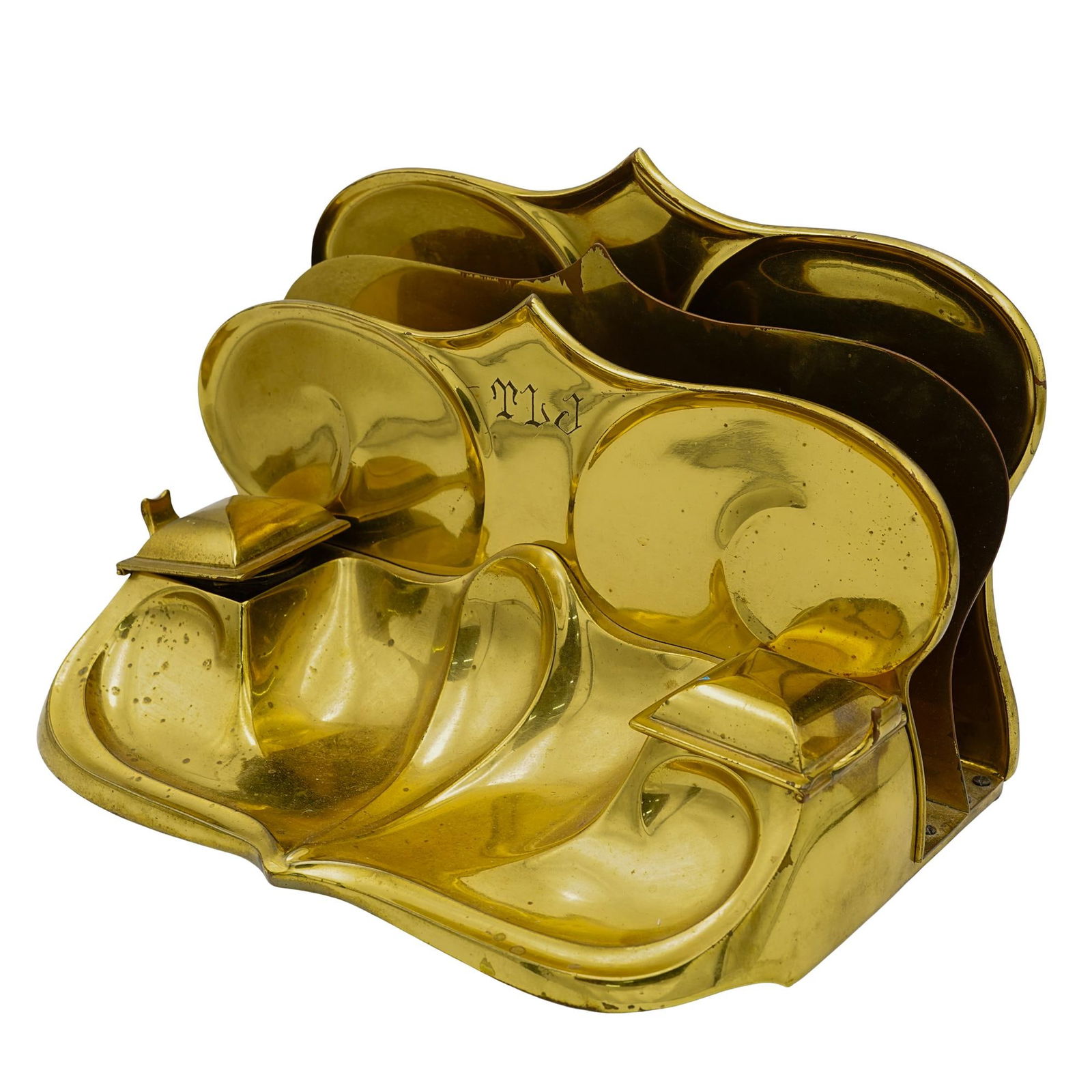 Art Nouveau Brass Desk Organizer & Inkwell Set (1 of 5)