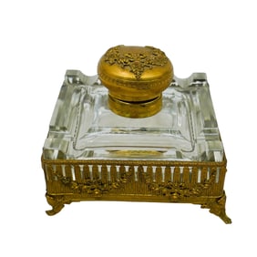 19th Cent. Glass and Brass Inkwell