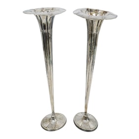 Pair Of Tall Silver Plated Trumpet Vases