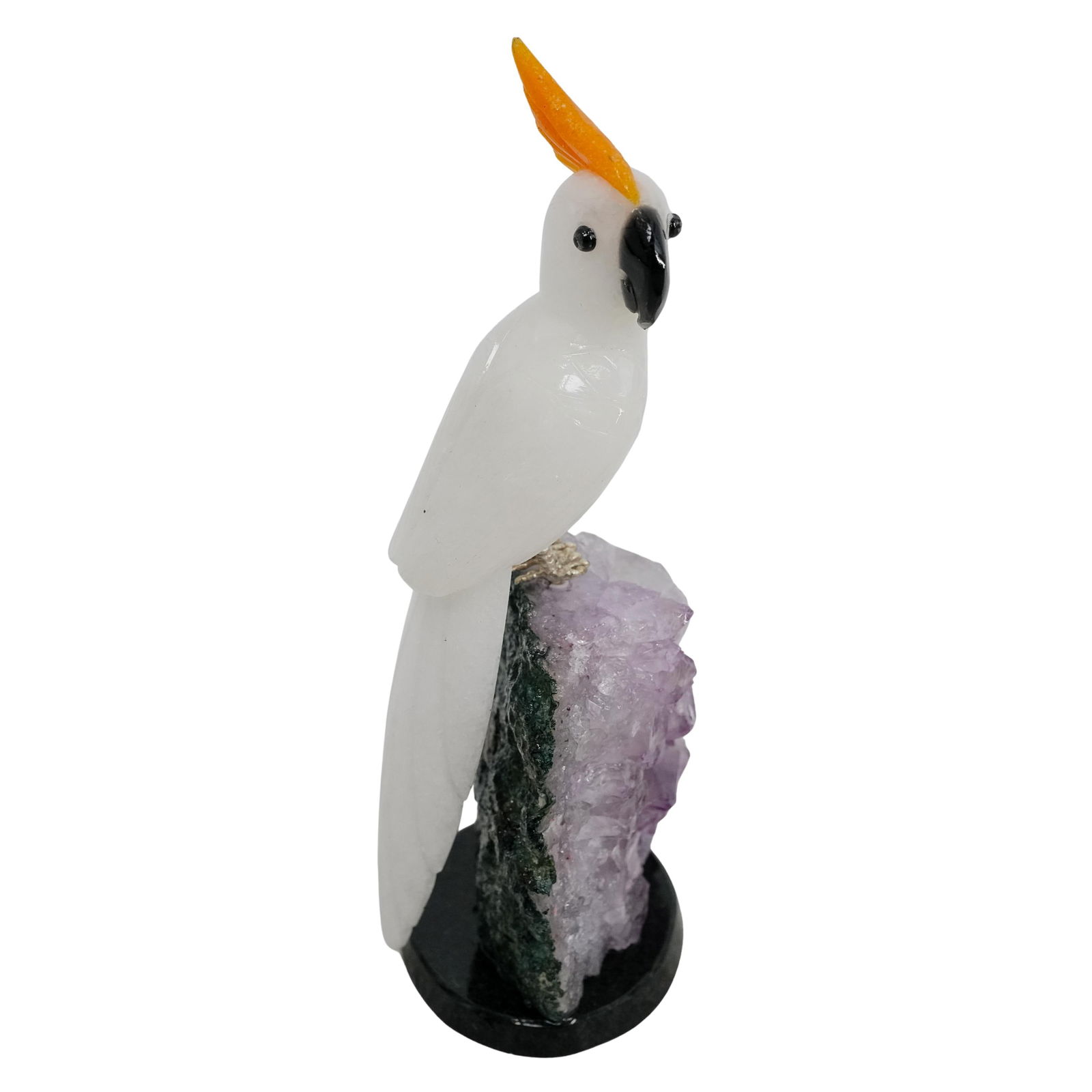 Carved Gemstone White Cockatoo Bird On Amethyst Cluster (1 of 6)