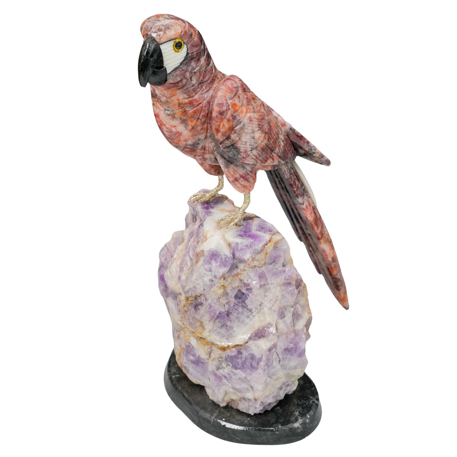 Carved Gemstone Parrot Bird Sculpture On Geode Base (1 of 5)