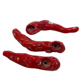(3pc) Chinese Carved Coral Smoking Pipes