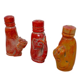 (3pc) Chinese Carved Coral Snuff Bottles