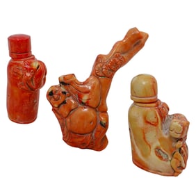 (3pc) Chinese Coral Carvings