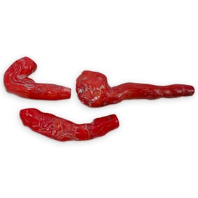 (3pc) Chinese Carved Coral Smoking Pipes
