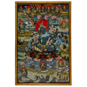 Antique Tibetan Gouache Thangka, Watercolor on Silk
