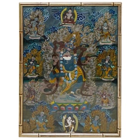 Antique Tibetan Gouache Thangka, Watercolor on Silk