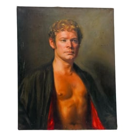 1970s Signed Male Portrait Oil on Canvas Painting