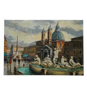 Signed Italian "Piazza Navona" Oil Painting On Canvas