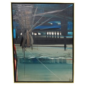 Train Station Oil on Canvas Painting