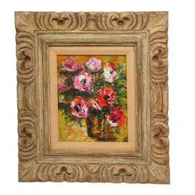 Signed Still Life Floral Oil On Canvas Painting