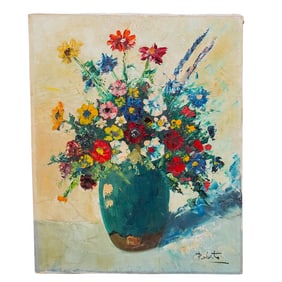 Signed Still "Floral Bouquet" Life Oil Painting On Canvas