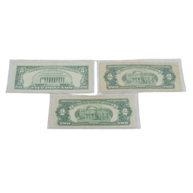 (3pc) $2 & $5 Red Seal U.S. Bank Notes