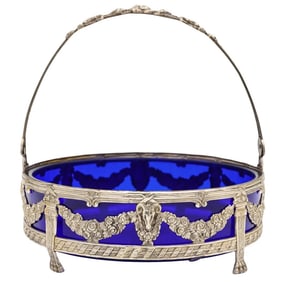 Cobalt Glass and Sterling Silver Footed Dish