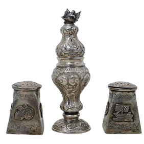 (3 Pc) Sterling Silver Salt & Pepper Shakers Grouping