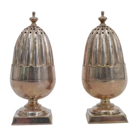 Pair English Sterling Silver Roberts & Belk Salt & Pepper Set