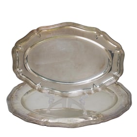 (2 Pc) French Silver Plate Oval Serving Trays