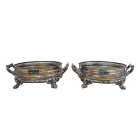 (2 Pc) Pair Of Silver Plated Jardiniere Planters