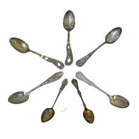 (7 pcs) 1900's Silver-Plated Souvenir Spoons