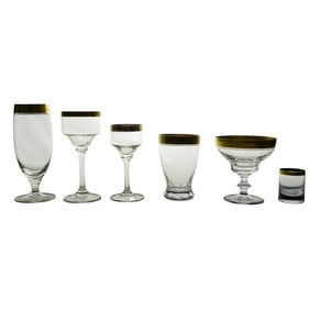 (34 Pc) Gold Encrusted Crystal Glassware Set